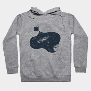 Creative Illustration. Double Exposure Effect. Camping Mug In Space Hoodie